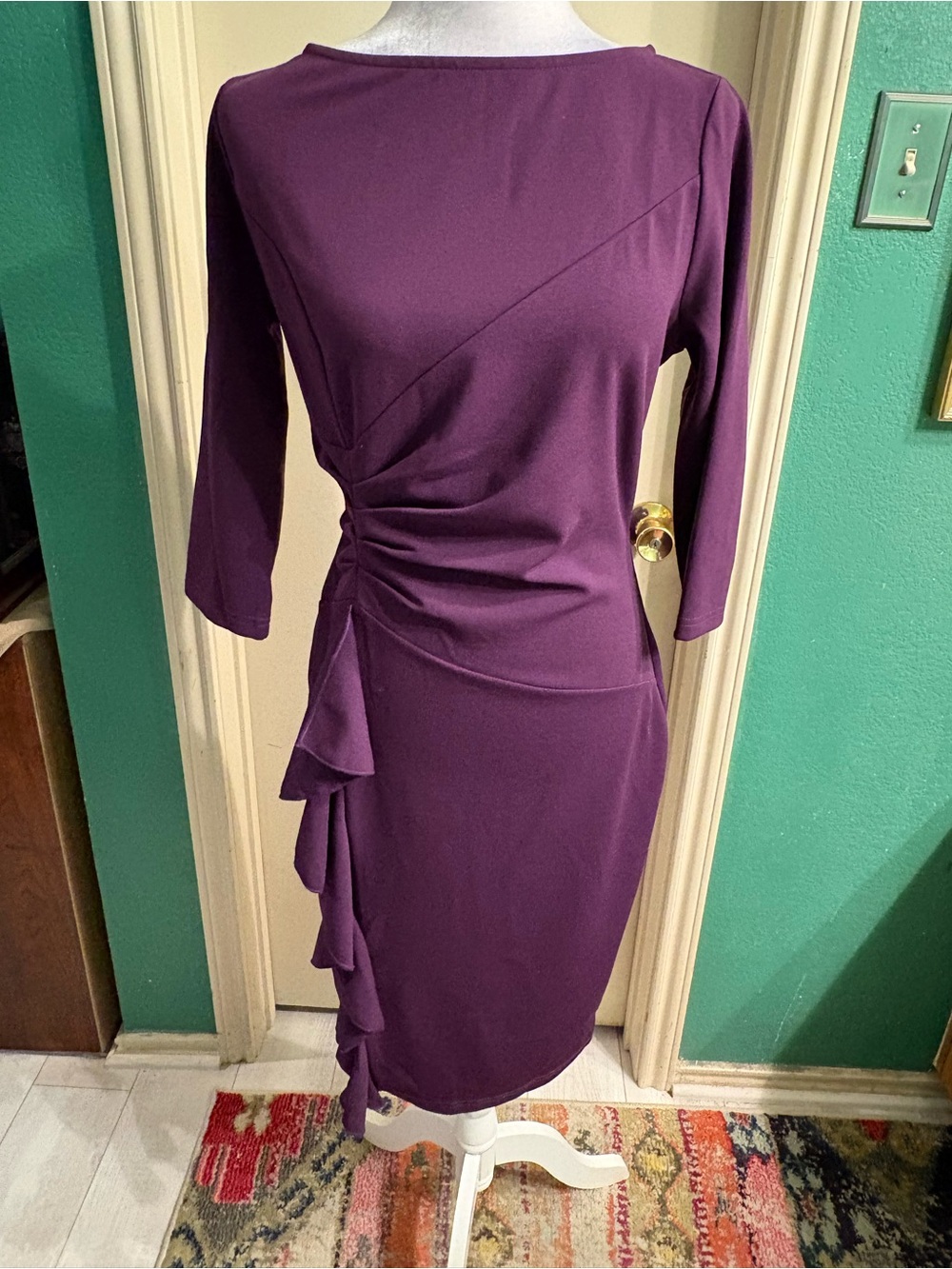 Aisize Vintage Redefined Ruched Dress with Side Ruffle - Picture 2 of 14